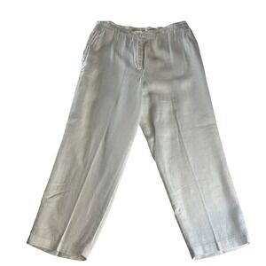 Jones New York Sport Linen Pants Womens 14 Cream Wide Leg Casual Summer